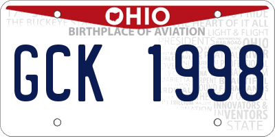 OH license plate GCK1998