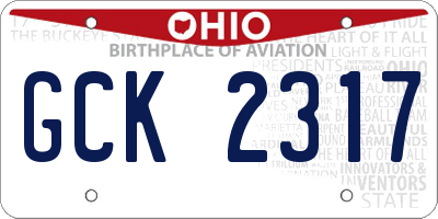 OH license plate GCK2317