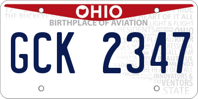 OH license plate GCK2347