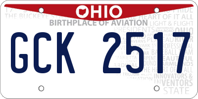 OH license plate GCK2517