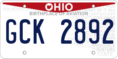 OH license plate GCK2892