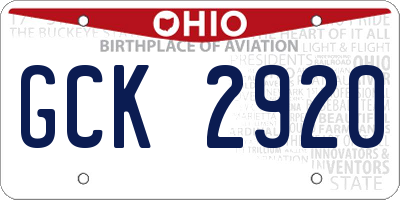 OH license plate GCK2920