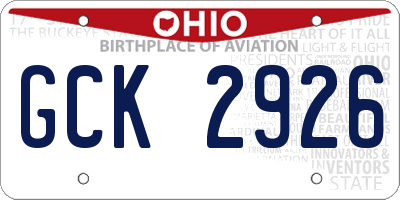 OH license plate GCK2926