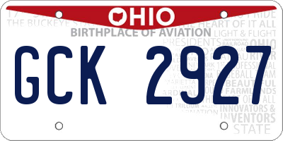 OH license plate GCK2927