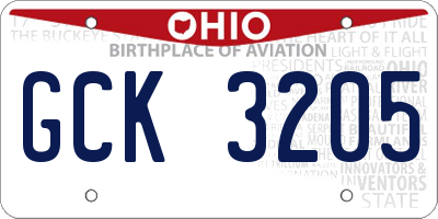 OH license plate GCK3205