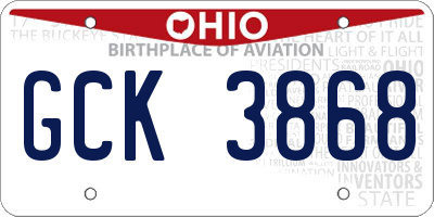 OH license plate GCK3868