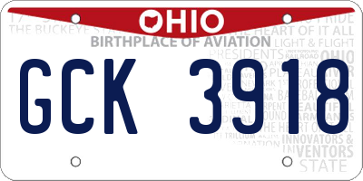 OH license plate GCK3918