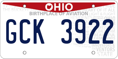 OH license plate GCK3922
