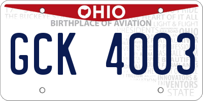 OH license plate GCK4003