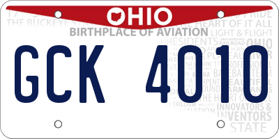 OH license plate GCK4010