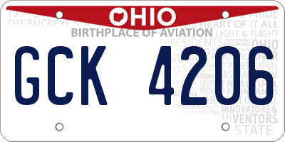 OH license plate GCK4206