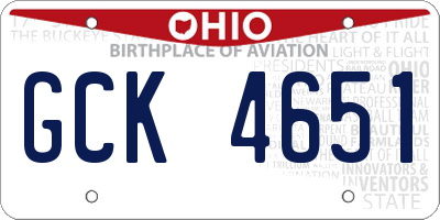 OH license plate GCK4651