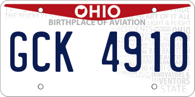 OH license plate GCK4910