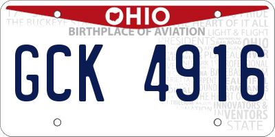 OH license plate GCK4916