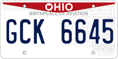 OH license plate GCK6645