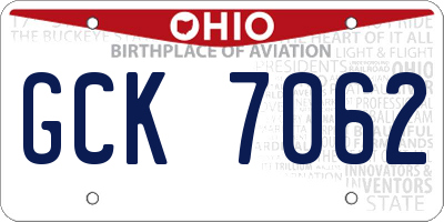 OH license plate GCK7062