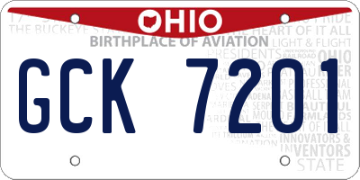 OH license plate GCK7201