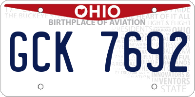 OH license plate GCK7692