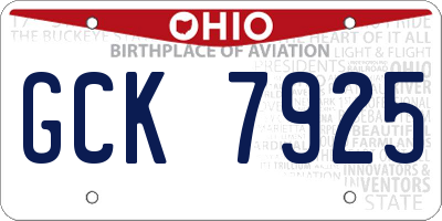 OH license plate GCK7925