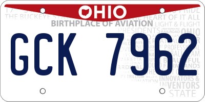 OH license plate GCK7962