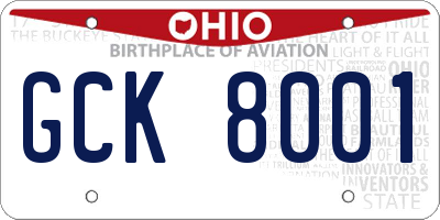 OH license plate GCK8001