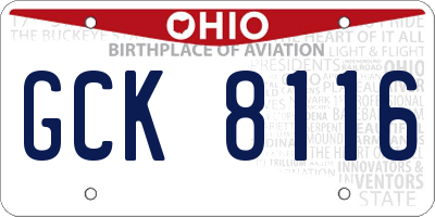 OH license plate GCK8116