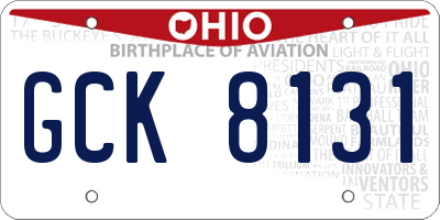 OH license plate GCK8131