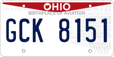 OH license plate GCK8151