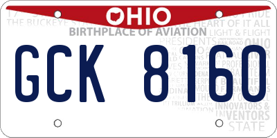 OH license plate GCK8160