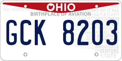 OH license plate GCK8203