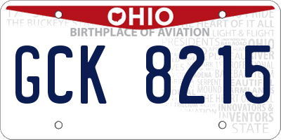 OH license plate GCK8215