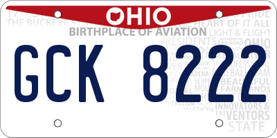 OH license plate GCK8222