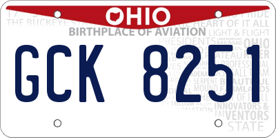 OH license plate GCK8251