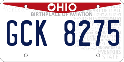 OH license plate GCK8275