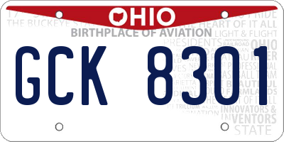 OH license plate GCK8301