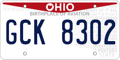 OH license plate GCK8302