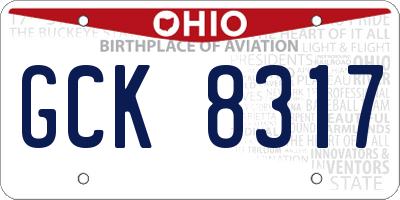 OH license plate GCK8317