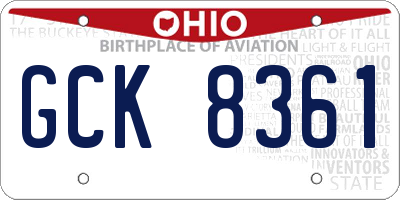 OH license plate GCK8361