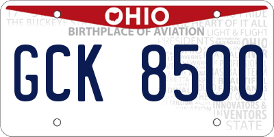 OH license plate GCK8500