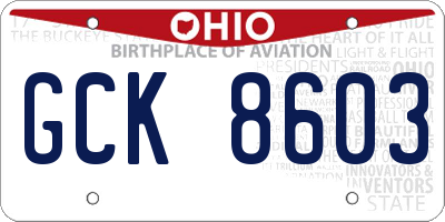 OH license plate GCK8603