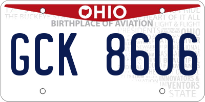 OH license plate GCK8606