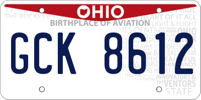 OH license plate GCK8612