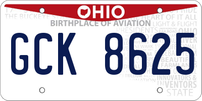 OH license plate GCK8625