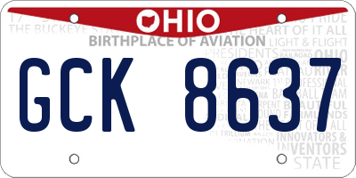 OH license plate GCK8637