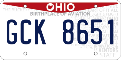 OH license plate GCK8651