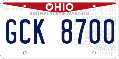 OH license plate GCK8700