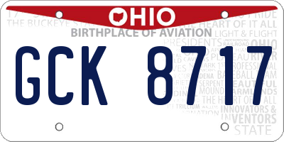 OH license plate GCK8717