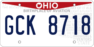OH license plate GCK8718