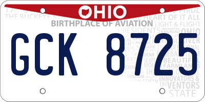 OH license plate GCK8725