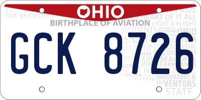 OH license plate GCK8726